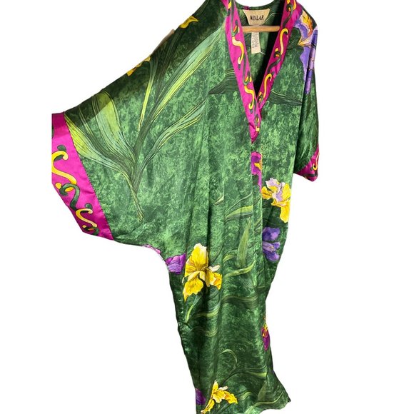WINLAR GREEN TROPICAL FLORAL V NECK FLOWING KAFTAN ONE SIZE - Picture 5 of 10